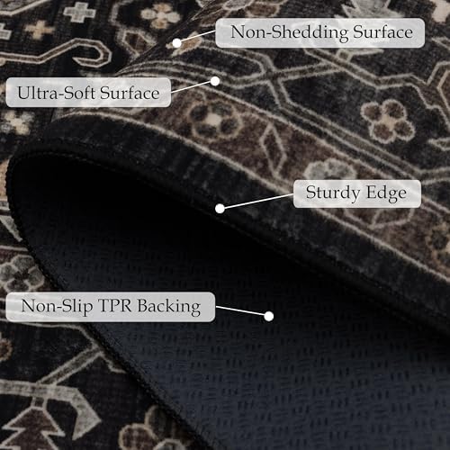 Ruaruarug Washable Area Rug 5×7 for Living Room, Ultra Soft, Black Gold - Image 5