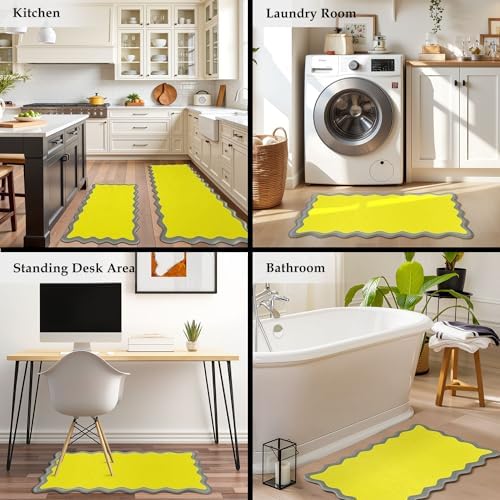 Arenarug Scalloped Kitchen Mats for Floor, Yellow Kitchen Rugs Set of 2 - Image 6