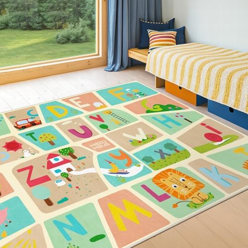 5x7 ABC Alphabet Rug for Preschool Kids – Educational Learning Rug for Toddlers, Washable Classroom or Playroom Carpet, Soft & Safe Floor Decor with Fun Letters and Whimsical Art Décor - Image 4