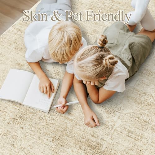 Soalmost Washable Area Rug 8x10 Large Soft Living Room Rugs Beige/Ivory - Image 3