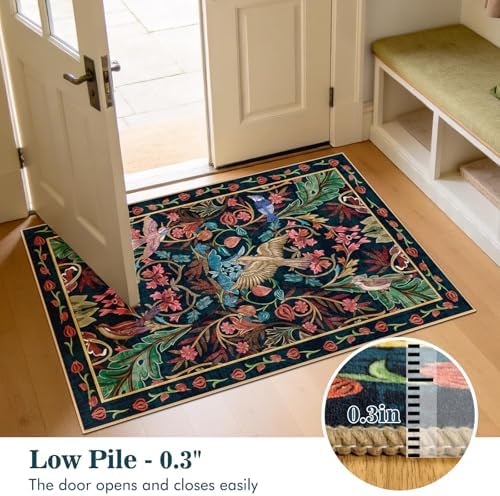 nesrt Bird Area Rug Small 2x3Ft Non Slip,Washable Botanical Entryway Door Mat Indoor, Boho Jungle Bedroom Throw Rugs Soft Kitchen Laundry Floor Mat for Doorway Bathroom Farmhouse Doormat, Dark Green - Image 2