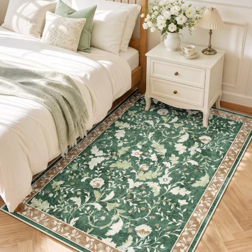 SameBed 3x5 Area Rug Living Room, Vintage Washable Carpet Brown Green - Image 3