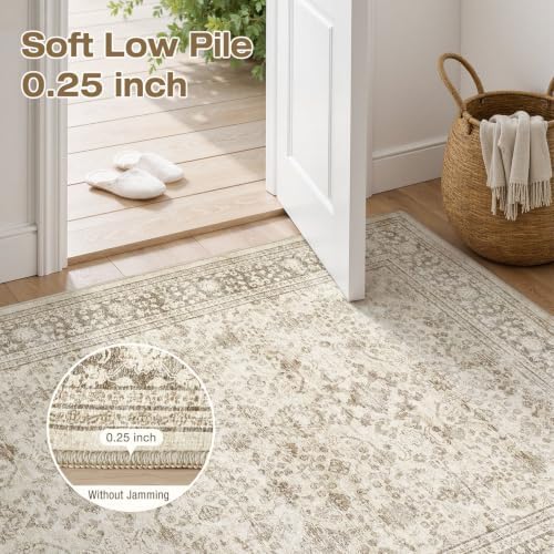 3x5 Washable Rug: Non Slip Soft Vintage Yellowish Brown Entry Rug - Image 4