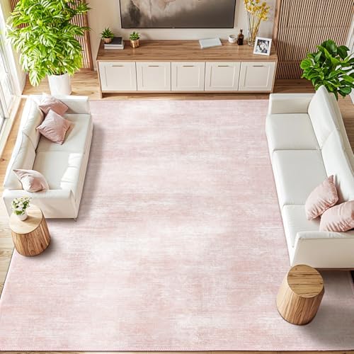 9x12 Washable Area Rug, Pink Solid Area Rugs for Living Room & Bedroom by LIANLAM