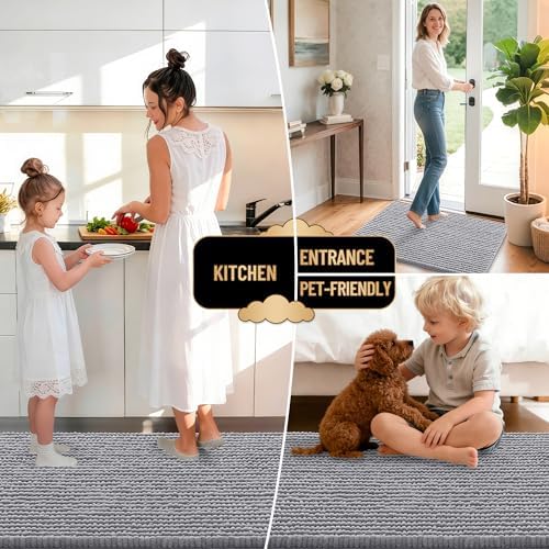 OLANLY Thick Chenille Bathroom Runner Rugs 47x24, Absorbent Bath Mat, Grey - Image 6