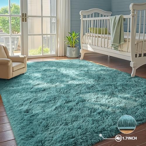 5x8 Rug for Living Room Teal Shag Area Rugs,Modern Plush Non-Slip Soft Carpets for Bedroom Kids Nursery Dorm Daycare Floor - Image 5