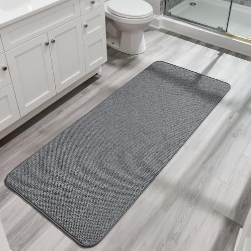 Bosap Bath Mat,Ultra Thin Bathroom Runner Rugs,Large Bath Mats for Bathroom,Quick Dry,Non-Slip,Machine Washable,Low Pile,Bath Rug,Shower Outside,Sink,Home Decor Accessories.Dark Grey,3'x6'(36x72inch) by BosapDirect