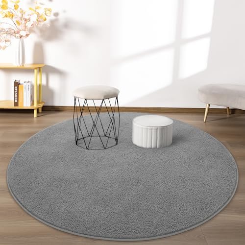FlyDOIT Round Area Rugs for Bedroom Living Room, 6x6 Grey Super Soft Comfy Thickened Memory-Foam Indoor Circle Carpets, Modern Aesthetic Minimalist Carpet for Boys Girls Adults Nursery Home Décor - Image 3