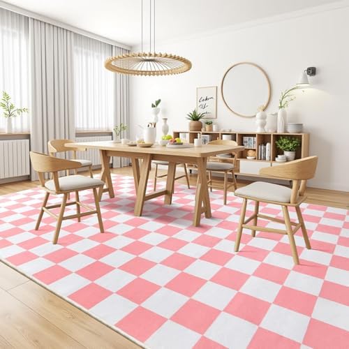 Terrug Pink and White Checkered Rug for Bedroom, 3x5 Washable Area Rugs - Image 4