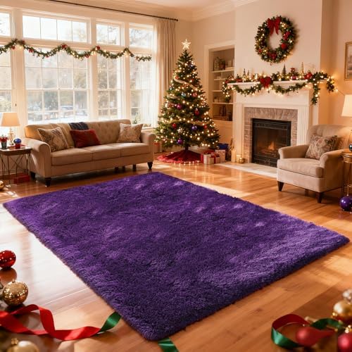 10X14 Large Area Rugs for Living Room Bedroom,Big Shag Rug for Bedroom Dorm,Soft Fluffy Indoor Carpet Plush Rugs for Living Room Home Decor,Purple - Image 2