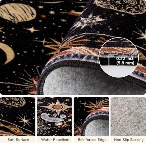 Vacuum-Friendly, 9x12 Washable Area Rug, Black Gold Beige Red - Image 4