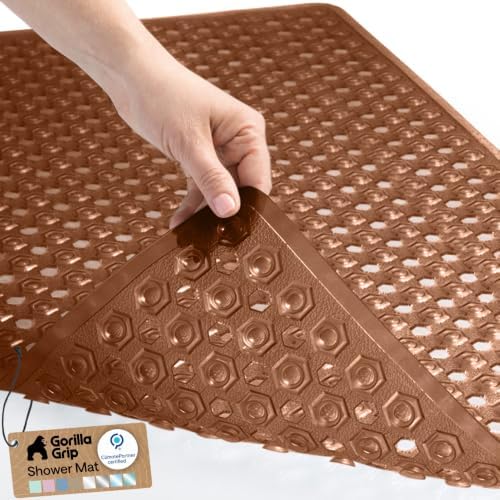 GORILLA GRIP Bath Tub Shower Mat, Bathtub Floor Liner, 35x16 Brown by GorillaGrip