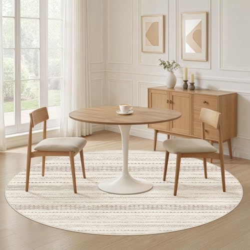 Nakagishi Round Rug Boho Area Rugs: 4x4 Washable Large Circle Neutral Soft Stain Resistant Non-Slip Carpet for Women Aged 25-45 Farmhouse Decor Enthusiasts - Living Room Bedroom Dining Room Nursery - Image 4