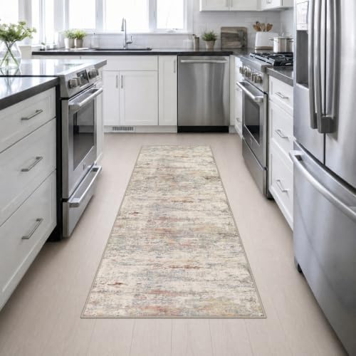 2.6x8 Washable Runner Rug：Modern Abstract Kitchen Soft Carpet Taupe - Image 4