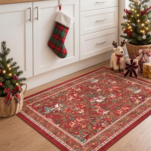 Christmas Area Rug 2x3, Washable Rugs for Entrance (2'x3', Red) - Image 5