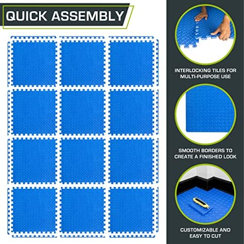ProsourceFit Exercise Puzzle Mat ½-inch, EVA Interlocking Foam Floor Tiles for Home Gym, Workout Equipment, Kids Play Areas, Blue, 48 SQ FT - 12 Tiles - Image 6