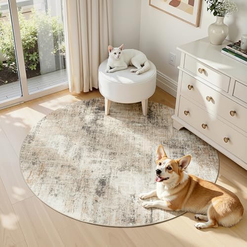 4ft Area Rug for Living Room, Abstract Washable Non-Slip Large Rugs, Gold - Image 5