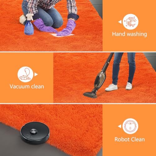 Shag Runner Rug for Bedroom Living Room 2x6 Upgrade Non-Slip Fluffy Soft Bedside Rugs,Orange Shaggy Carpet for Livingroom Dorm Home Decor Aesthetic - Image 6