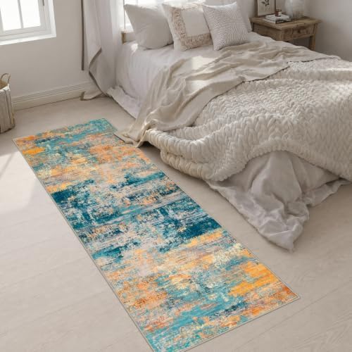 2.6x8 Washable Runner Rug：Modern Abstract Soft Carpet Rosy Haze - Image 5