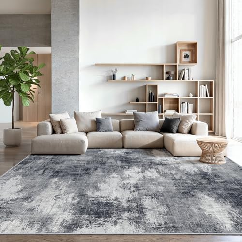 Amada Washable 10'x14' Abstract Area Rug for Living Room Grey by AMADAHOMEFURNISHING