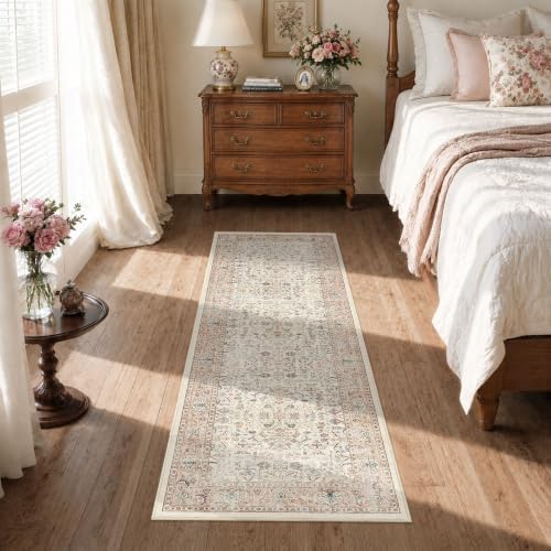 2x5 Washable Kitchen Runner Rug Non-Slip Vintage Pink Throw Carpet - Image 4