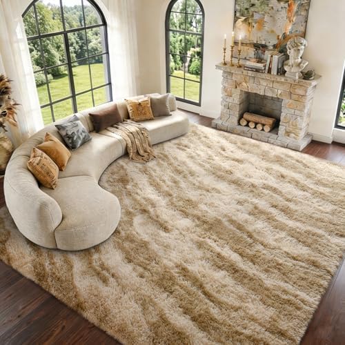 9x12 Extra Large Fluffy Area Rugs Non-Slip for Living Room Tie-Dyed Khaki by Unknown