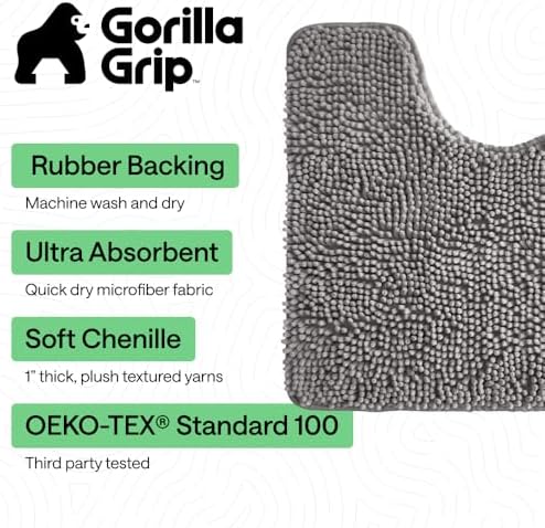 GORILLA GRIP Area Rug Sets and Oval Toilet Base, 3 Piece Gray - Image 3