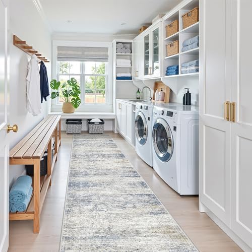 2x10 Runner Rug Non Slip,Washable Hallway Runner Rug,Blue by Restydon