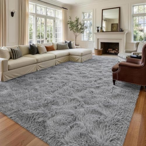 7x10 Large Grey Fluffy Soft Area Rug Non-Slip for Living Room Bedroom - Image 2