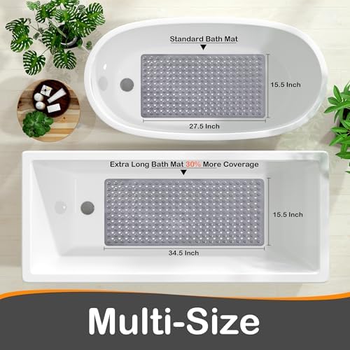 Yimobra Bath Tub Mat Non Slip, 34.5"X15.5" Long Shower Mat, Machine Washable Bathmat with Drain Holes and Suction Cups, Soft on Feet, Bathroom Essentials, Grey - Image 5