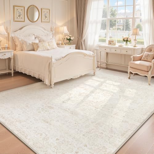Zomfy Washable Rug 6x9 Area Rugs: Boho Vintage Rug Large Non-Slip Soft Rugs for Living Room Low Pile Retro Medallion Indoor Carpet for Bedroom Nursery Dining Room Dorm Farmhouse Office(Beige, 6'x9') - Image 2