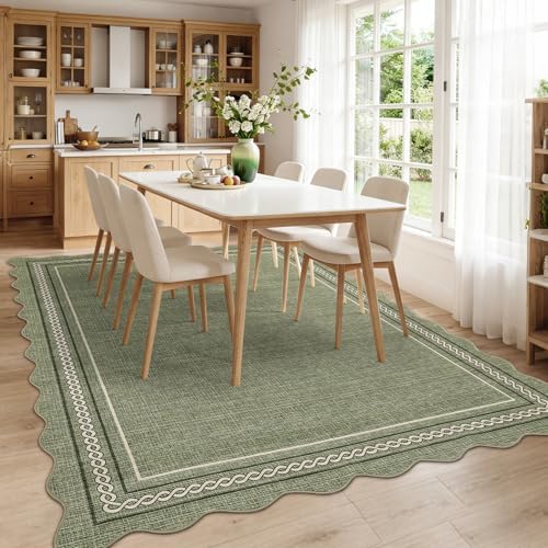 GarveeHome Scalloped Washable Area Rugs 8x10 Non Slip, Solid Green - Image 3