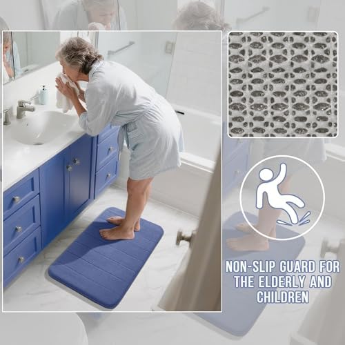 Yimobra Memory Foam Bathroom Mat Set, 31.5 x 20 & 24 x 20 in, Navy Blue - Image 5