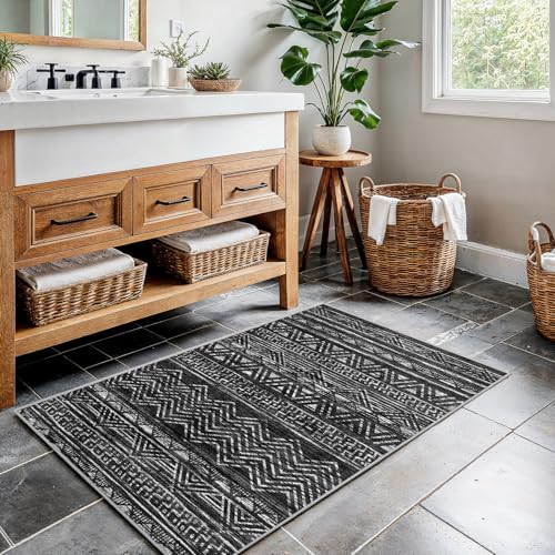 2x3 Area Rug Washable Moroccan: Non Slip Front Door Throw rugs Charcoal - Image 4