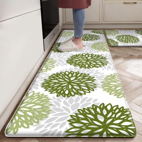 Cushioned Anti-Fatigue Kitchen Mats for Floor – Non-Slip Waterproof Memory Foam Runner, Extra Wide & Long, Comfortable Standing Mat for Kitchen, Sink, Office, Laundry, Green by tubeamin