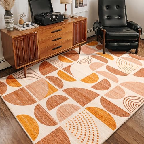 MUJOO Boho Rug Washable,4x6.5 Area Rugs for Bedroom Living Room Bedside Office,Throw Floor Carpet Non Slip Soft Indoor Modern Abstract Bohemian Orange - Image 6