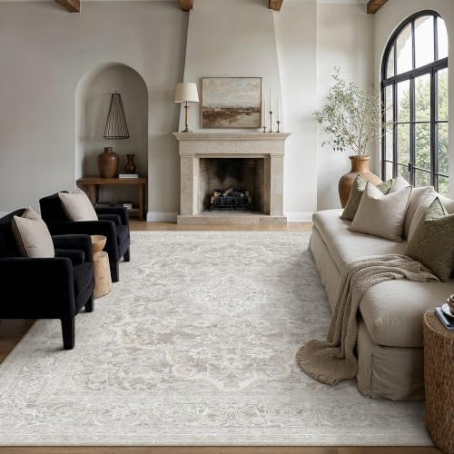 HUGEAR Grey Beige 8x10 Area Rugs for Living Room Washable Rug Carpet by HUGEAR