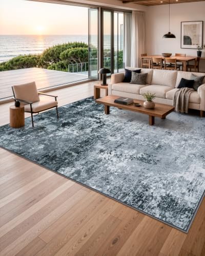 Lahome Black and White Rug for Living Room, Modern Abstract Rug, 8x10 Rug by Lahome