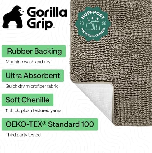 GORILLA GRIP Bath Rug Mat for Bathroom, Absorbent Chenille, 30x20 Latte - Image 2