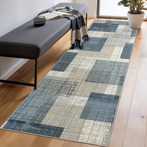 Washable 2x6 Runner Rug for Hallway Kitchen Bedroom, Blue - Image 2