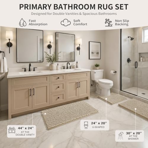 Yimobra Bathroom Rug Set 3 Piece, Super Water Absorbent Bath Mat Set, Camel - Image 2