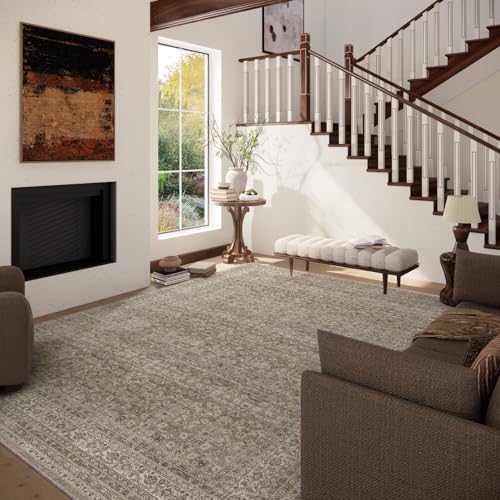 Washable Area Rugs for Living Room: 5x7 Bedroom Area Rug Boho Vintage Rugs Stain Resistant Non Slip Low Pile Soft Lightweight Carpet for Kitchen Dining Room Farmhouse Nursery Kids Room - Image 3