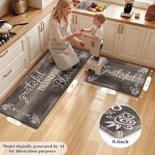 HEBE Anti Fatigue Kitchen Mat Set of 2, Cushioned Kitchen Mats for Floor - Image 2