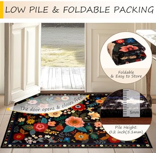 RELEANY Floral Washable 6x9 Area Rugs Black - Image 4