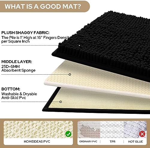 HOMEIDEAS Bathroom Rugs Set of 3, Super Soft Absorbent Chenille Bath Rugs - Image 4