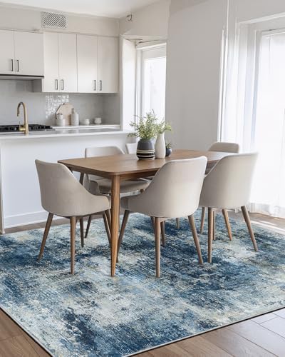 5x7 Area Rug Living Room, Modern Washable Indoor Carpet Navy Blue - Image 2