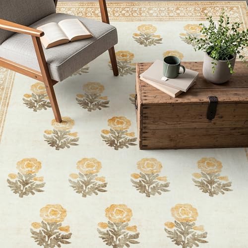 Non Slip 2x6 Kitchen Runner Rug Washable, Hallway Runner Rugs, Boho Vintage Floral Beige Brown Non Skid Carpet Stain Resistance Ultra Soft Low Pile for Entryway, Bathroom Mats for Floor - Image 6