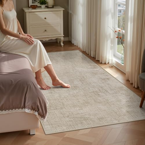 Valenrug 3x5 Entryway Rug, High-Low Pile Washable Rug for Bedroom, Beige - Image 4