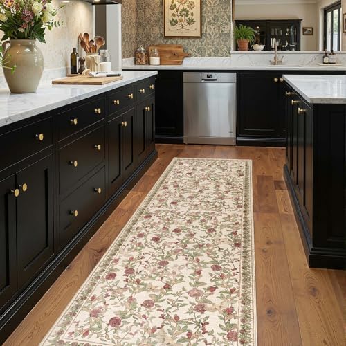 jinchan 3x10 Runner Rug Floral Vintage Washable Area Rug, Red/Green - Image 4