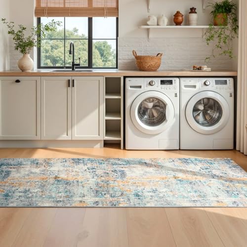 Runner Rug for Kitchen Hallways Runner Rug Non Slip 2'6''x8' Washable Blue Long Runner Rugs with Rubber Backing Soft Abstract Carpet Runner for Entryway, Kitchen, Bedroom, Bathroom - Image 5